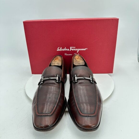 Salvatore Ferragamo Men Size 8.5 D Brown Leather Horsebit Loafer Dress Shoes - Picture 1 of 13